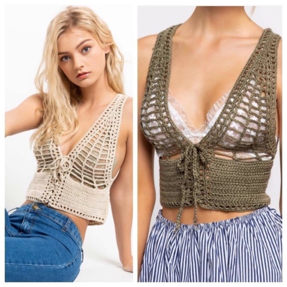 Crochet Macrame Lace Up Festival Top - Picture 3 of 3